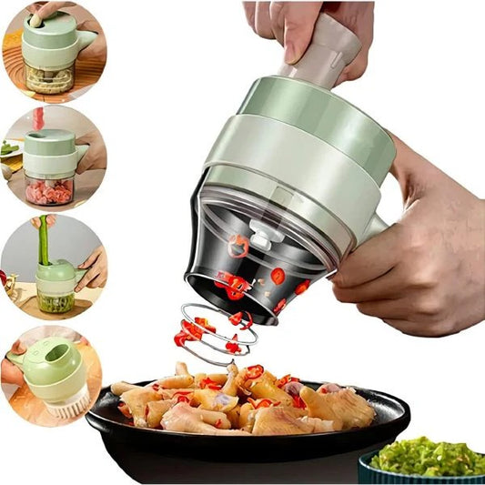 4-in-1 Handheld Electric Vegetable Cutter – USB Rechargeable Mini Food Chopper & Vegetable Slicer