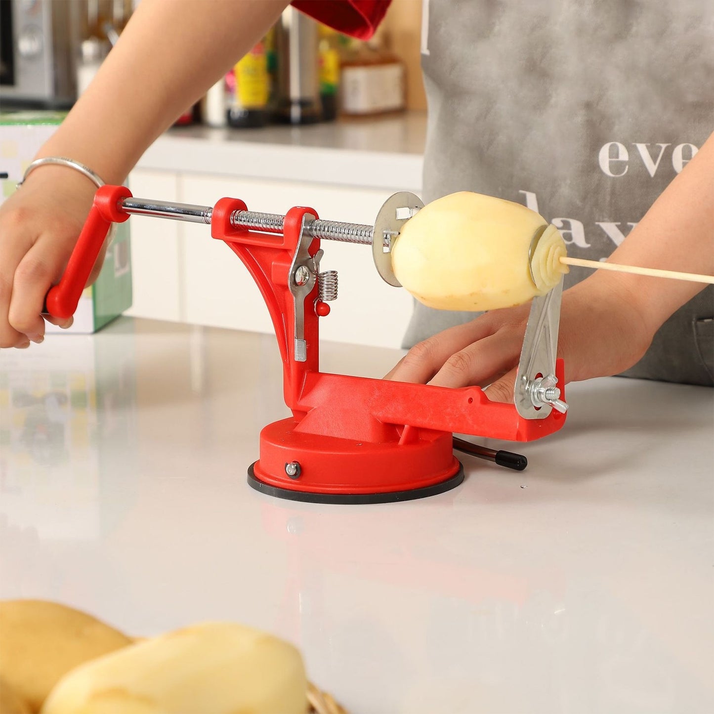 Manual Twisted Potato Spiral Slicer – Stainless Steel Apple & Vegetable Spiral Cutter