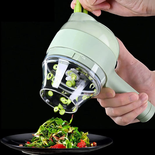 4-in-1 Handheld Electric Vegetable Cutter – USB Rechargeable Mini Food Chopper & Vegetable Slicer